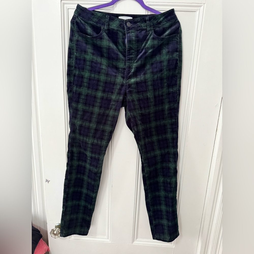 Loft blackwatch plaid velvet pants high waisted size 10